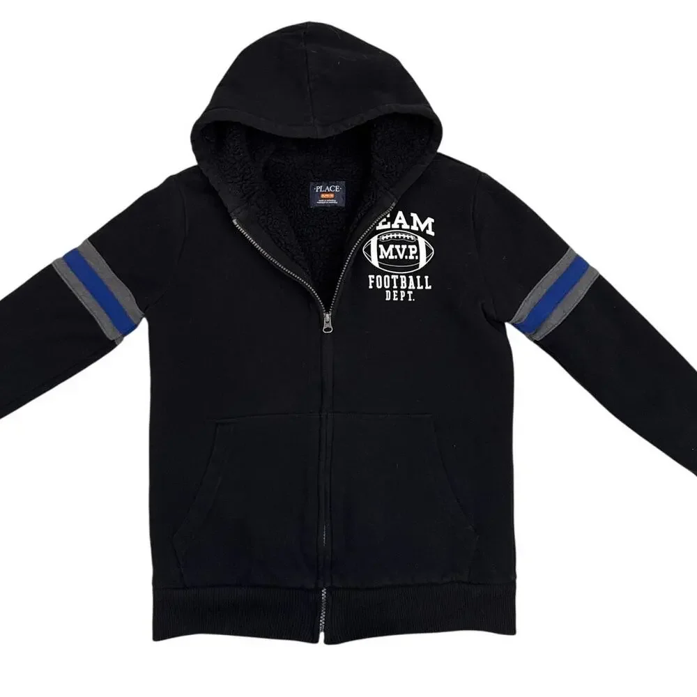 Children's Place Sweatshirt Black Fleece Lined Zip Up Hoodie Size Youth XL 14